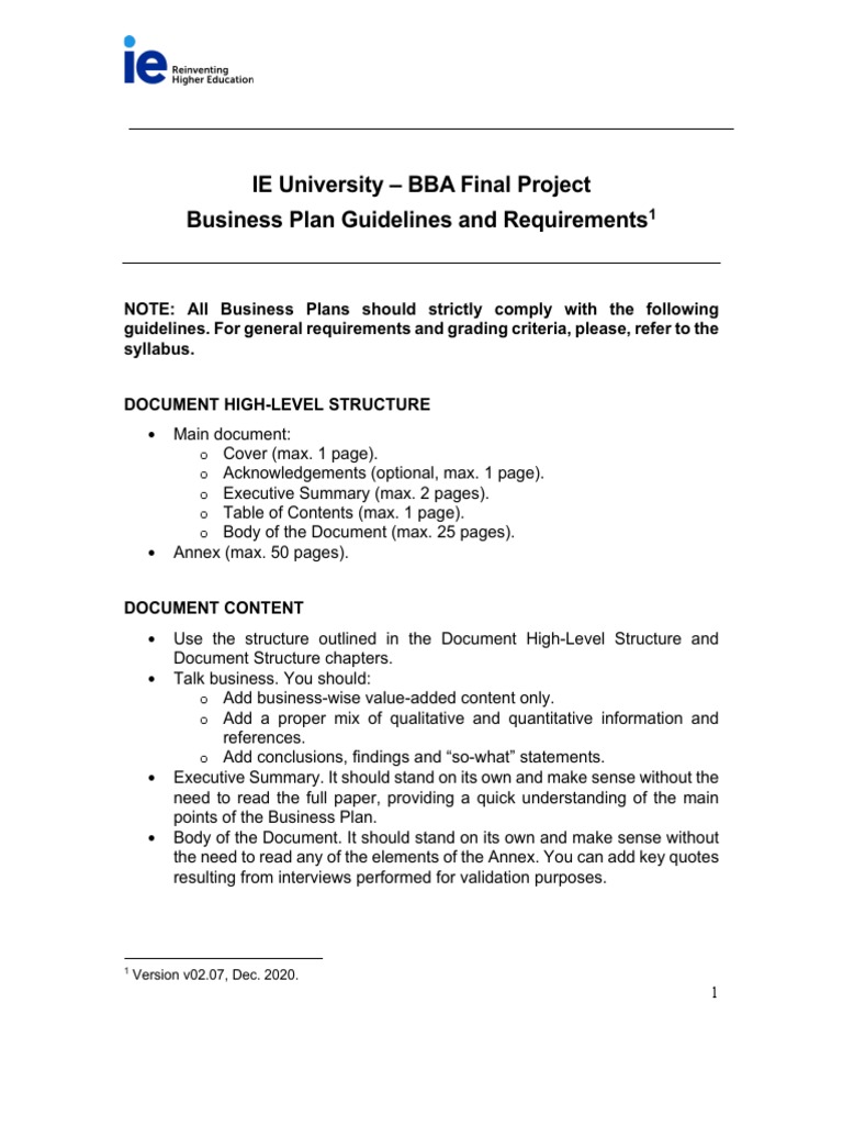 IEU - BBA - Final Project - Business Plan - Guidelines and Requirements ...