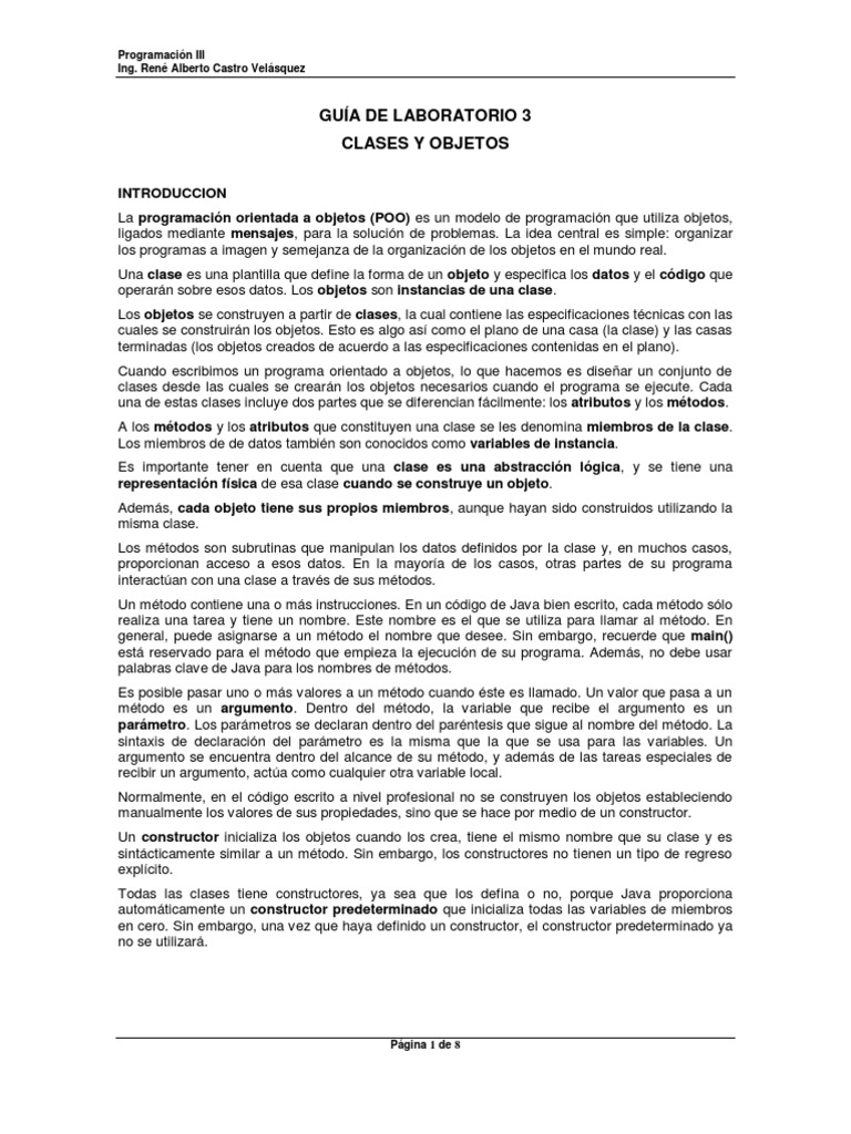 Guía de Laboratorio: Clases y Objetos | PDF | Objeto (informática ...