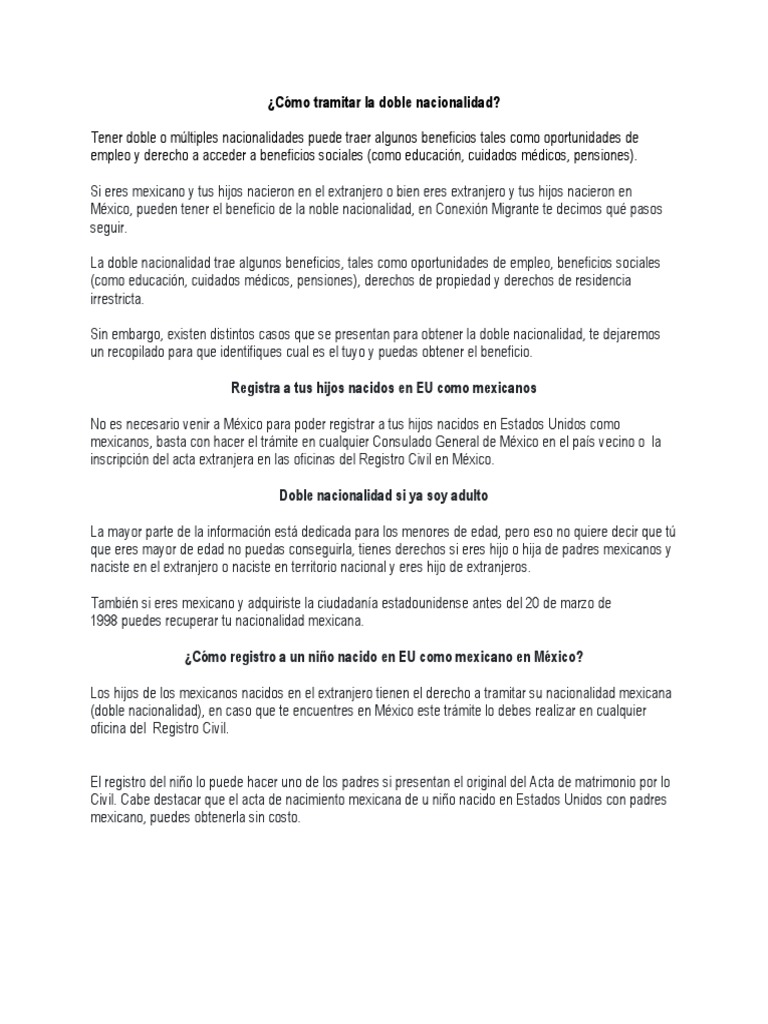 Cómo Tramitar La Doble Nacionalidad Pdf Certificado De Nacimiento