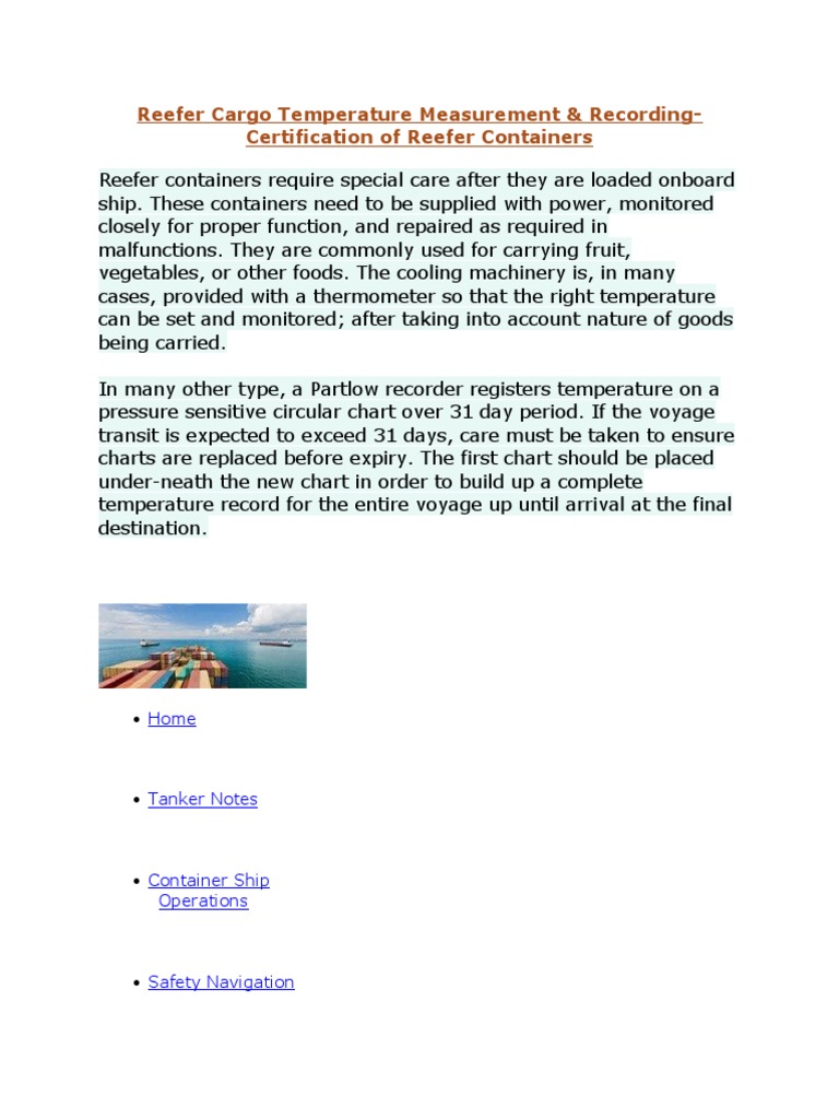 Reefer Cargo Temperature Measurement | PDF | Thermometer | Ships