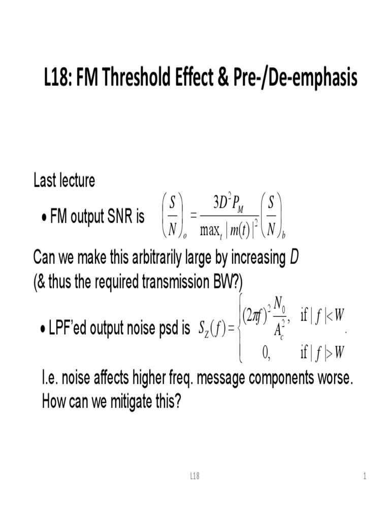 L18 FM Threshold Effect & Pre /de Emphasis N S T M P D N S PDF Frequency Modulation