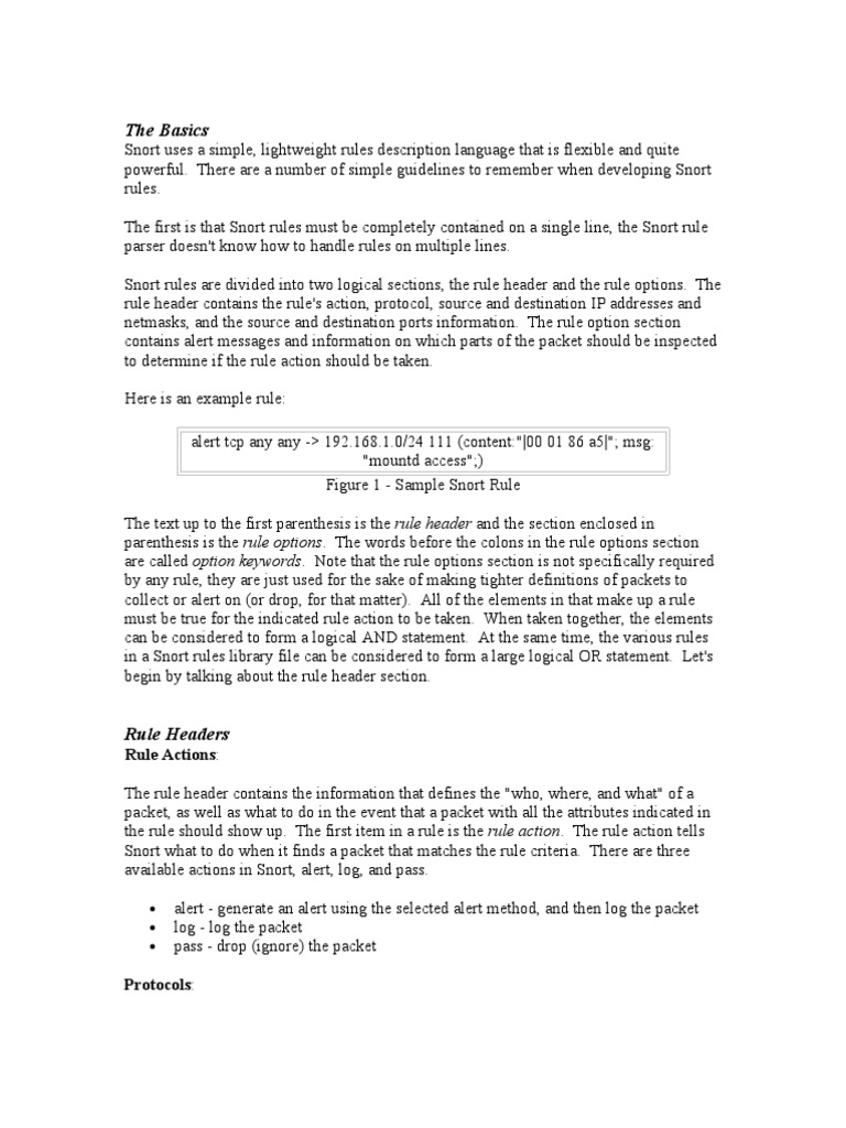 Snort Rule Syntax and Examples | PDF | Transmission Control Protocol ...
