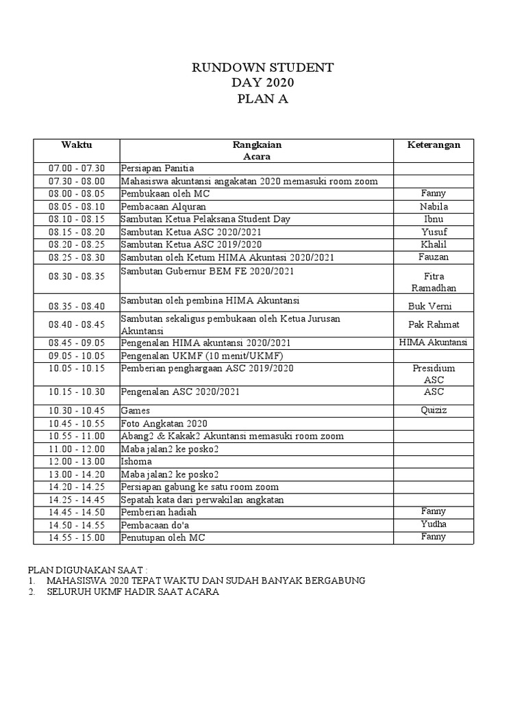 Rundown Student Day 2020 Akuntansi | PDF