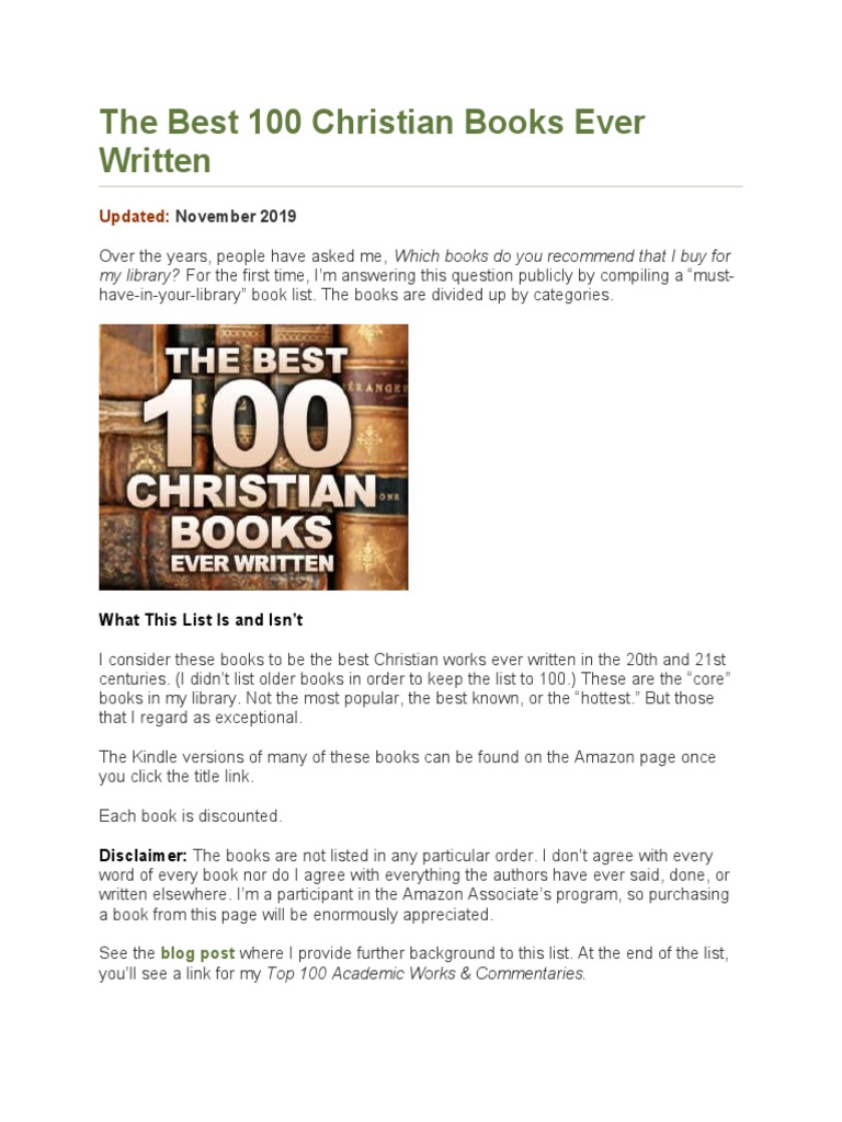 The Best 100 Christian Books Ever Written PDF New Testament Jesus