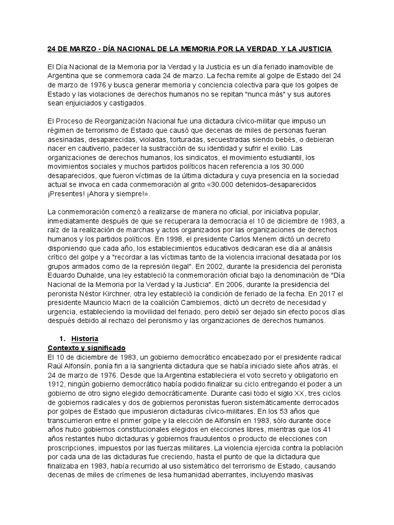 24 de Marzo - Día Nacional de La Memoria Por La Verdad y La Justicia ...