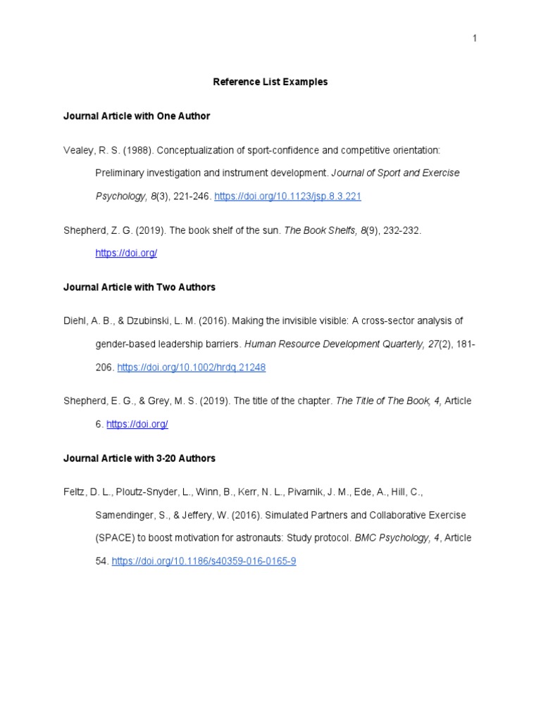 APA Style 7th Edition Reference List Examples | PDF | Thesis |  Psychological Concepts