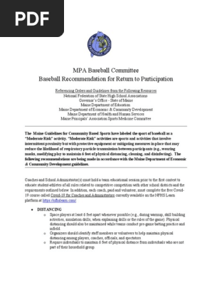 Baseball Return to Play Guidelines