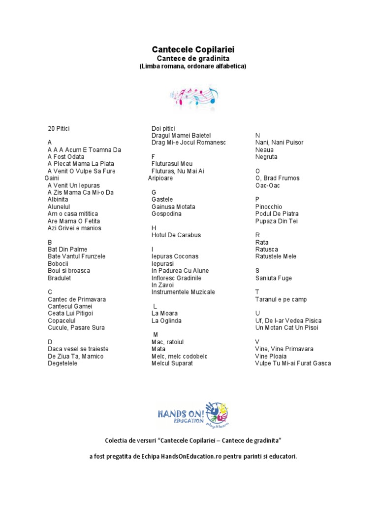 Colectia De Versuri Cantecele Copilarie Cantece Pentru Gradinita 1