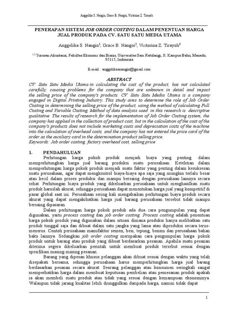 Jurnal Job Order Costing | PDF