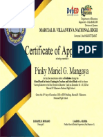 Certificate of Appreciation: Pinky Mariel G. Mangaya