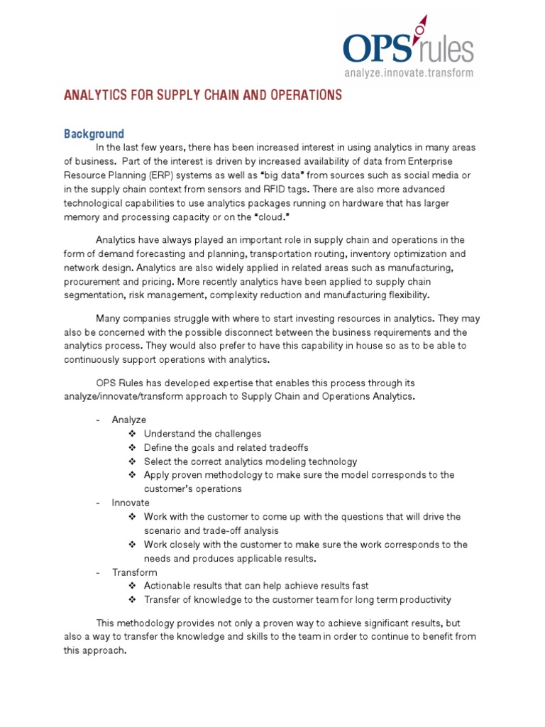 Analytics For Supply Chain And Operations 7 2014 Pdf Analytics