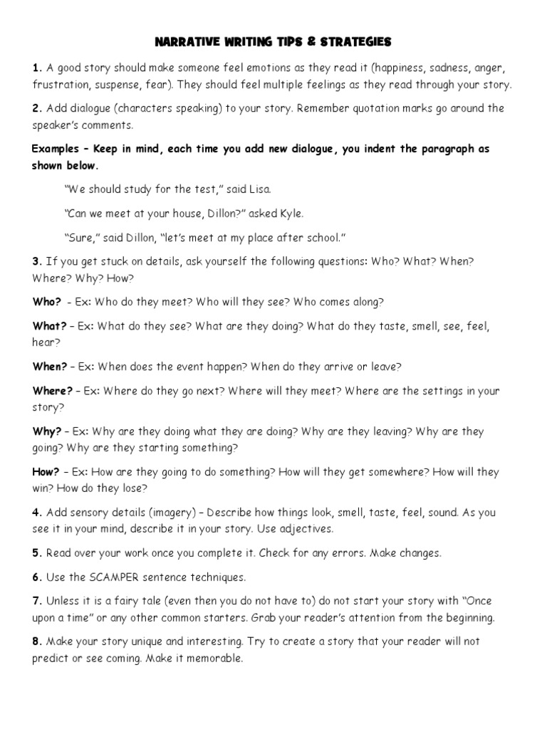 Narrative Writing Notes | PDF