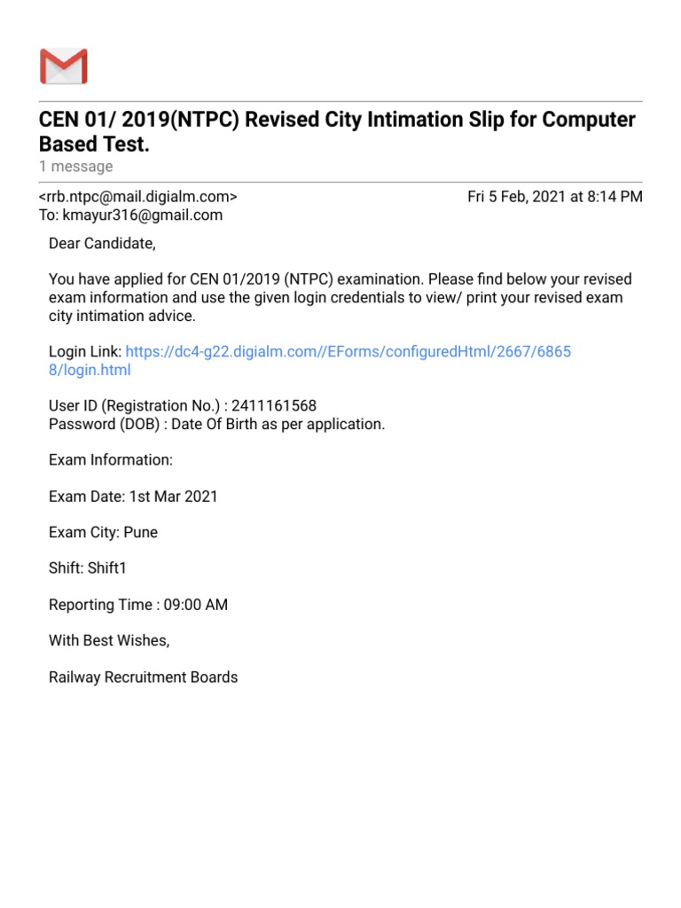 Revised NTPC Exam City Intimation | PDF | Finance & Money Management