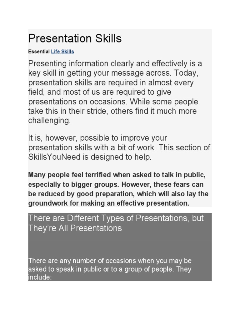 Presentation Skills: There Are Different Types of Presentations, But ...