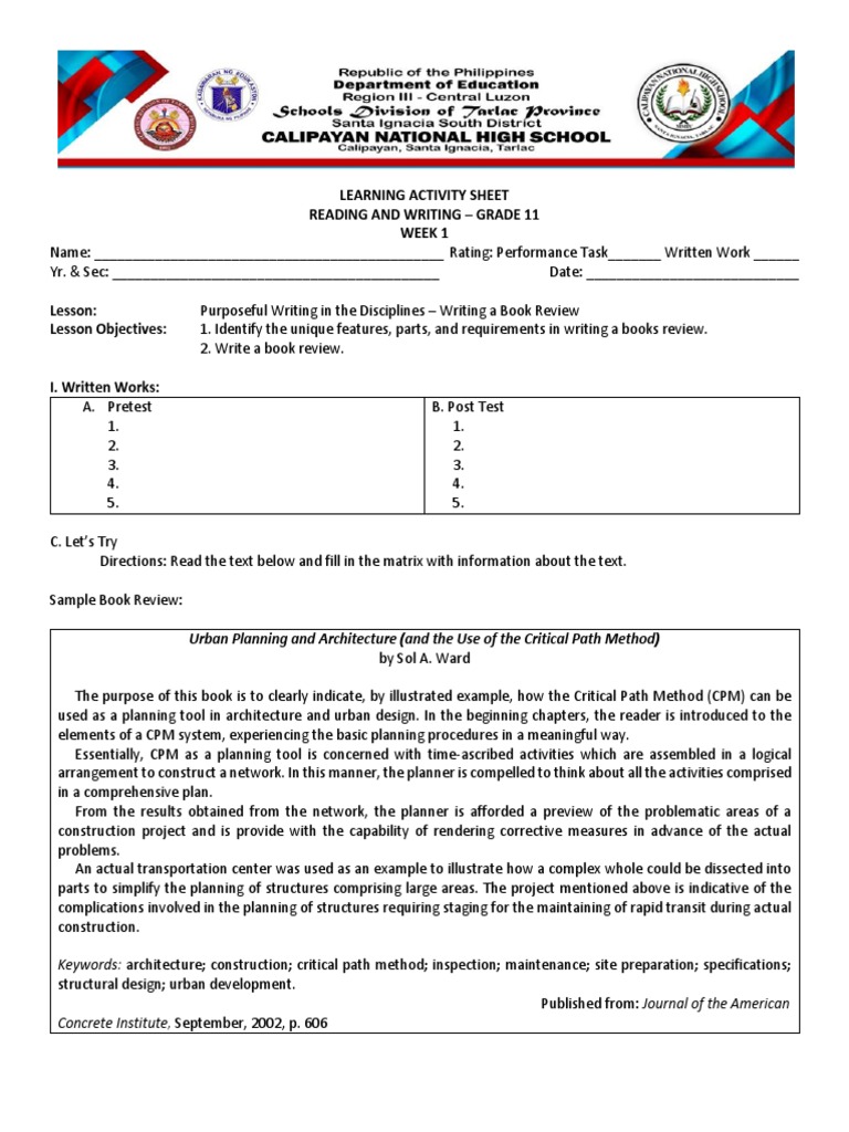 Learning Activity Sheet Reading and Writing Grade 11 Week 1 PDF