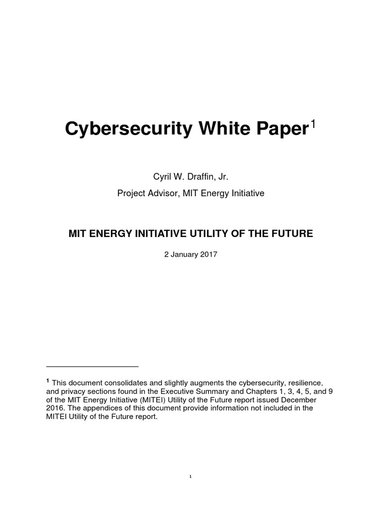 Cybersecurity White Paper Mit Energy Initiative Utility of The Future