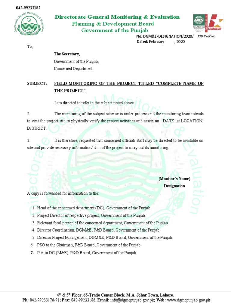 Project Monitoring Visit Notification | PDF
