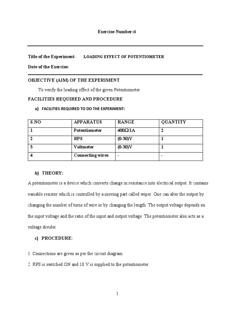 Facilities Required To Do The Experiment Loading Effect of