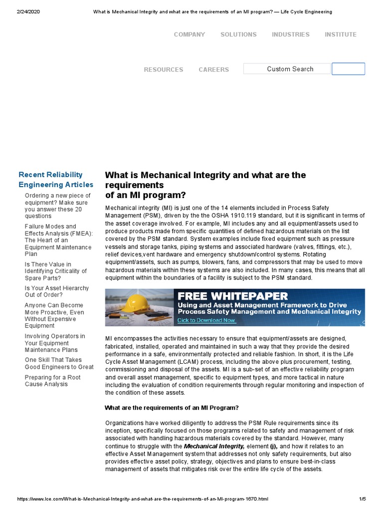 What Is Mechanical Integrity and What Are The Requirements of An MI