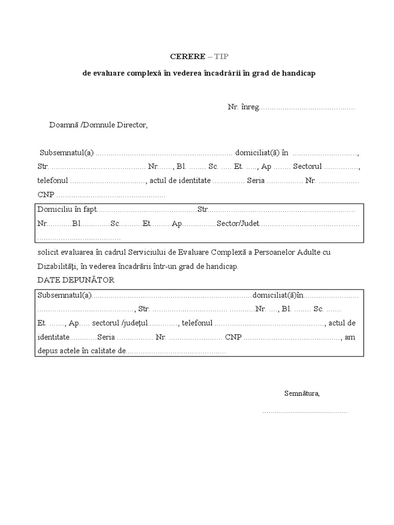 Cerere-TIP de Evaluare Handicap | PDF