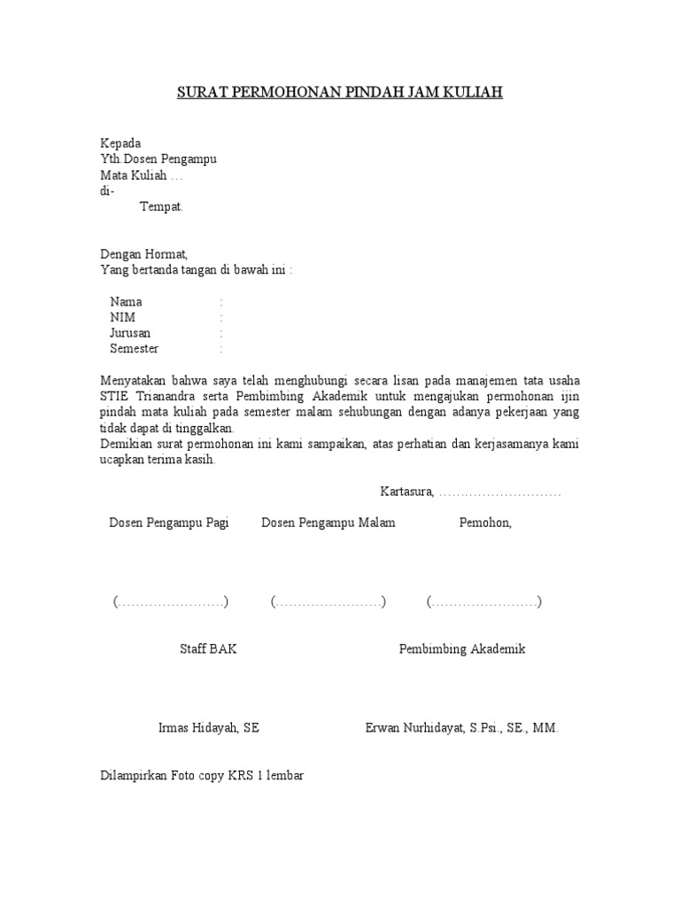 Contoh Surat Izin Kerja Malam