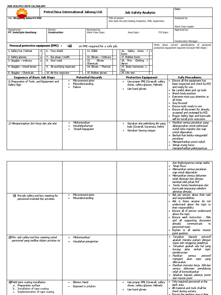 7 JSA Wrapping | PDF | Personal Protective Equipment | Workplace