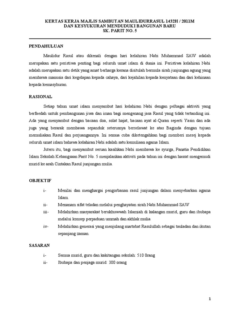 Tujuan Sambutan Maulidur Rasul