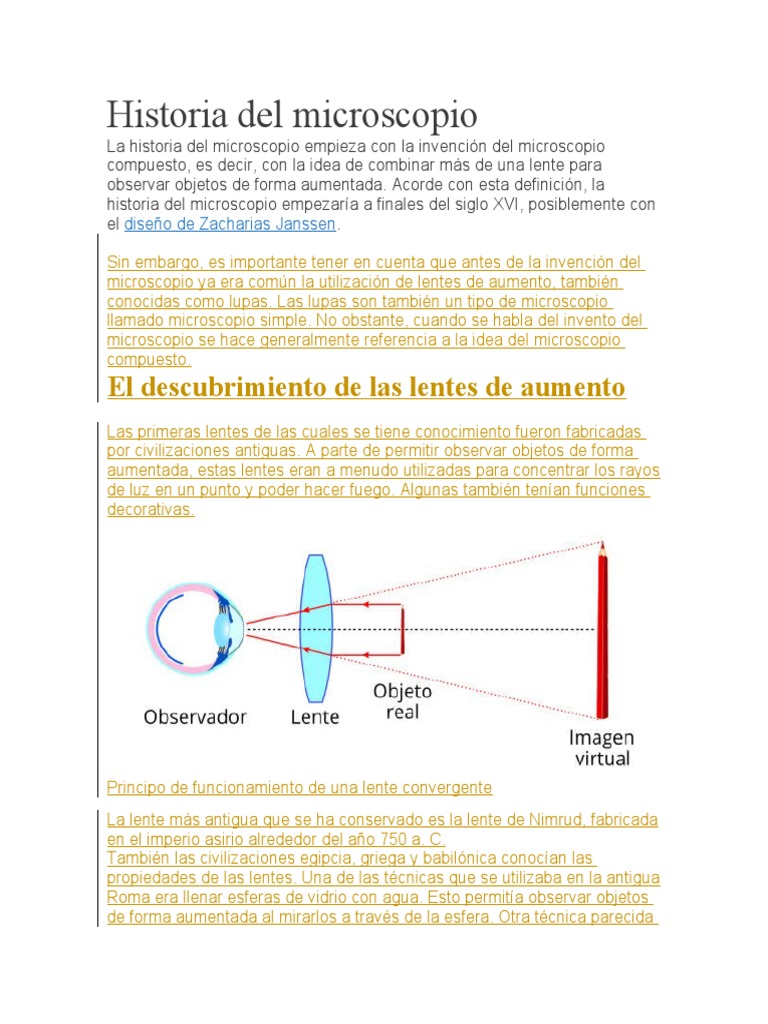 Historia Del Microscopio (Autoguardado) | PDF | Óptica | Lente de la cámara
