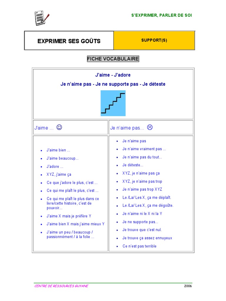 Exprimer Ses Gouts Ses Preferences Pdf