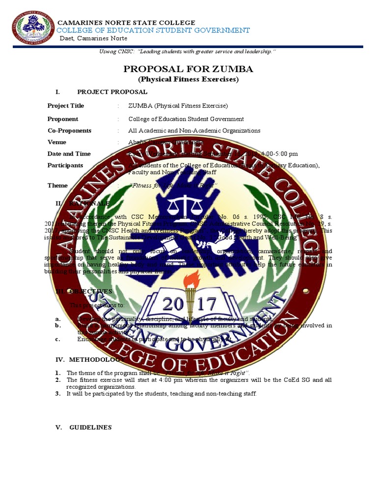 Zumba Fitness Proposal for CNSC Students | PDF | Physical Fitness ...