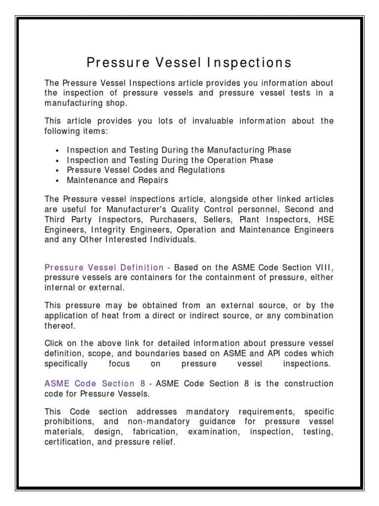 Pressure Vessel Inspection Guidelines | PDF | Mechanical Engineering ...