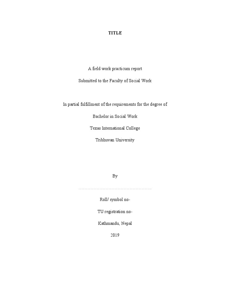 MSW Field Work Practicum Report | PDF | Human Nature | Psychology