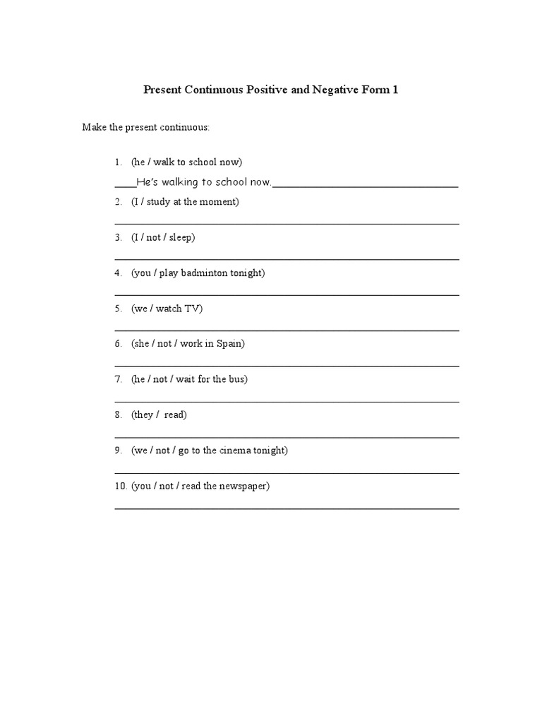 Present Continuous Positive and Negative Form 1 | PDF