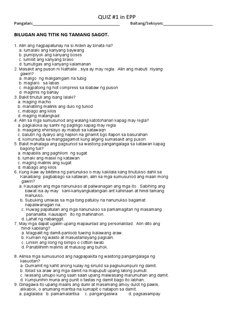 Quizzes in Epp - 2020 | PDF