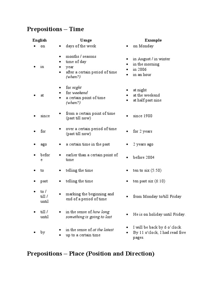 Understanding Time Prepositions | PDF | Noun | Plural