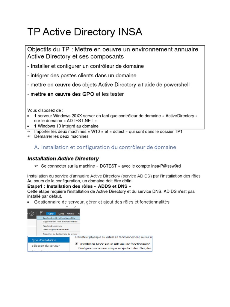 TP Active Directory : Installation et Configuration | PDF | Stratégies ...