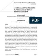 The Effect of Internal Audit Function On The Financial Performance of Tertiary Institutions in Nigeria