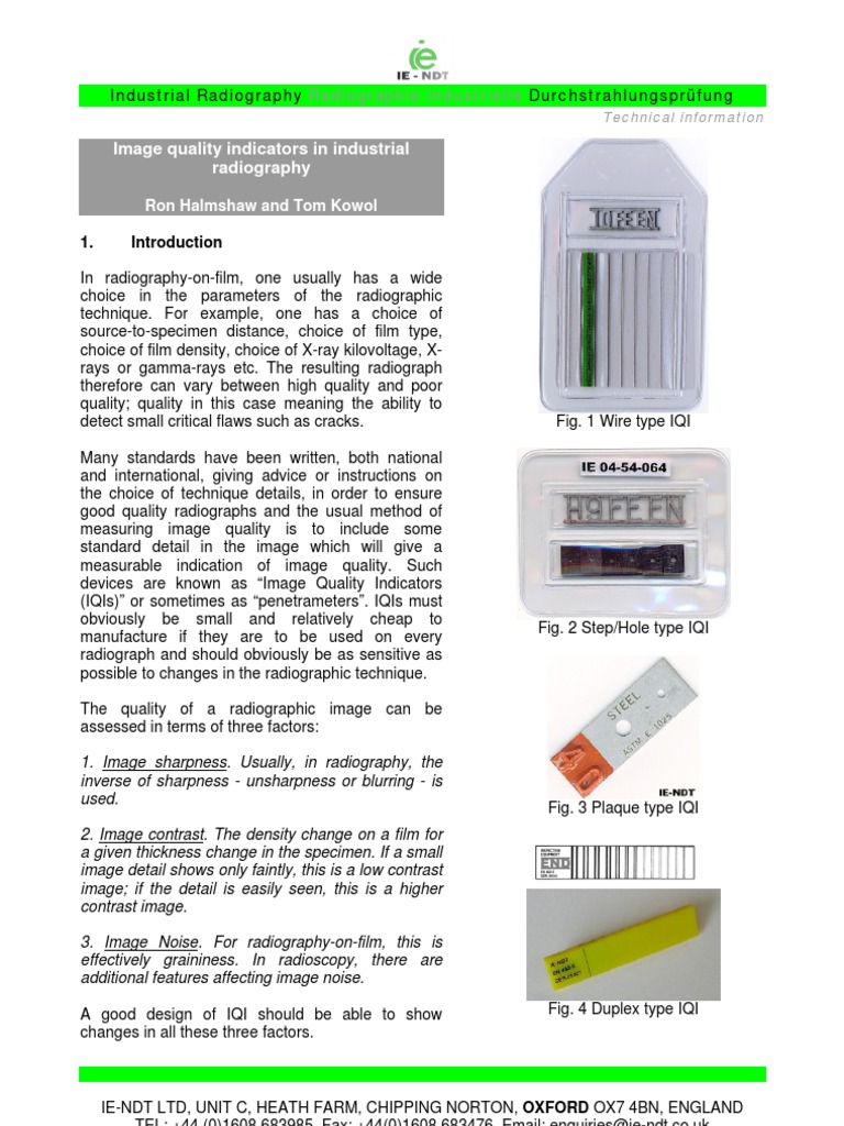iqi's Radiography Applied And Interdisciplinary Physics