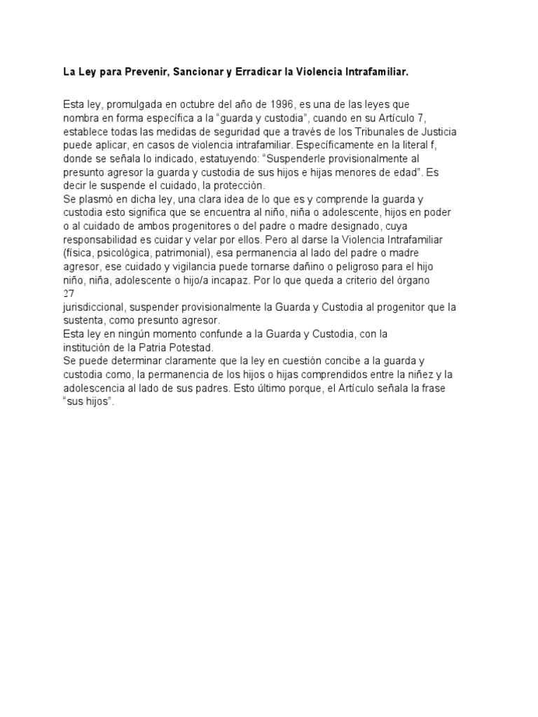 La Ley para Prevenir, Sancionar y Erradicar La Violencia Intrafamiliar ...