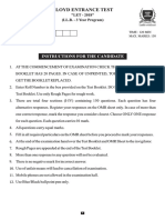 Lloyd Entrance Test: Instructions For The Candidate