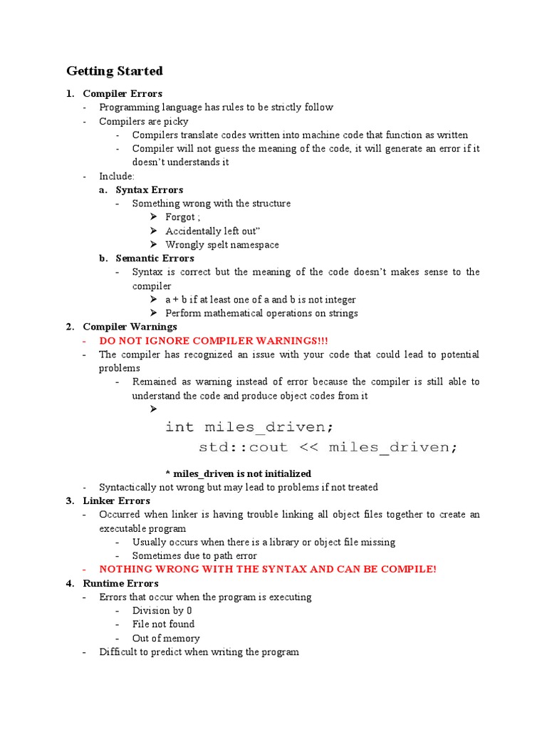 Getting Started: 1. Compiler Errors | PDF