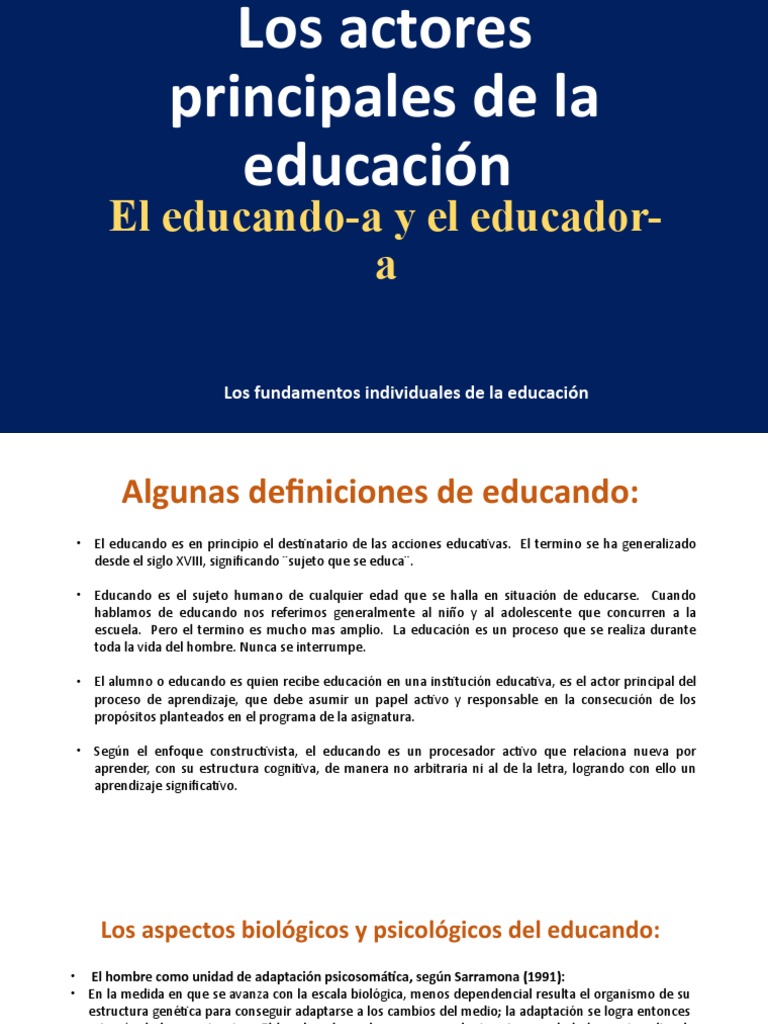 Actores Principales de La Educacion (El Educando-A y El Educar-A) | PDF ...