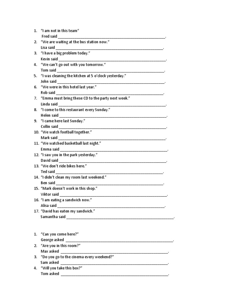 reported speech exercises pdf british council