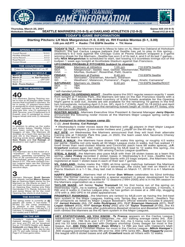 03.25.21 ST Game Notes | PDF | Major League Baseball Teams | Baseball ...