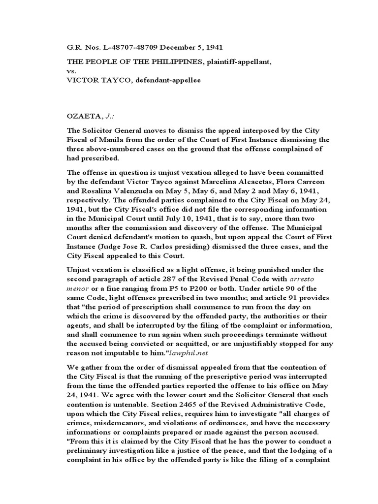 Jurisprudence On Unjust Vexation PDF Plea Statute Of Limitations