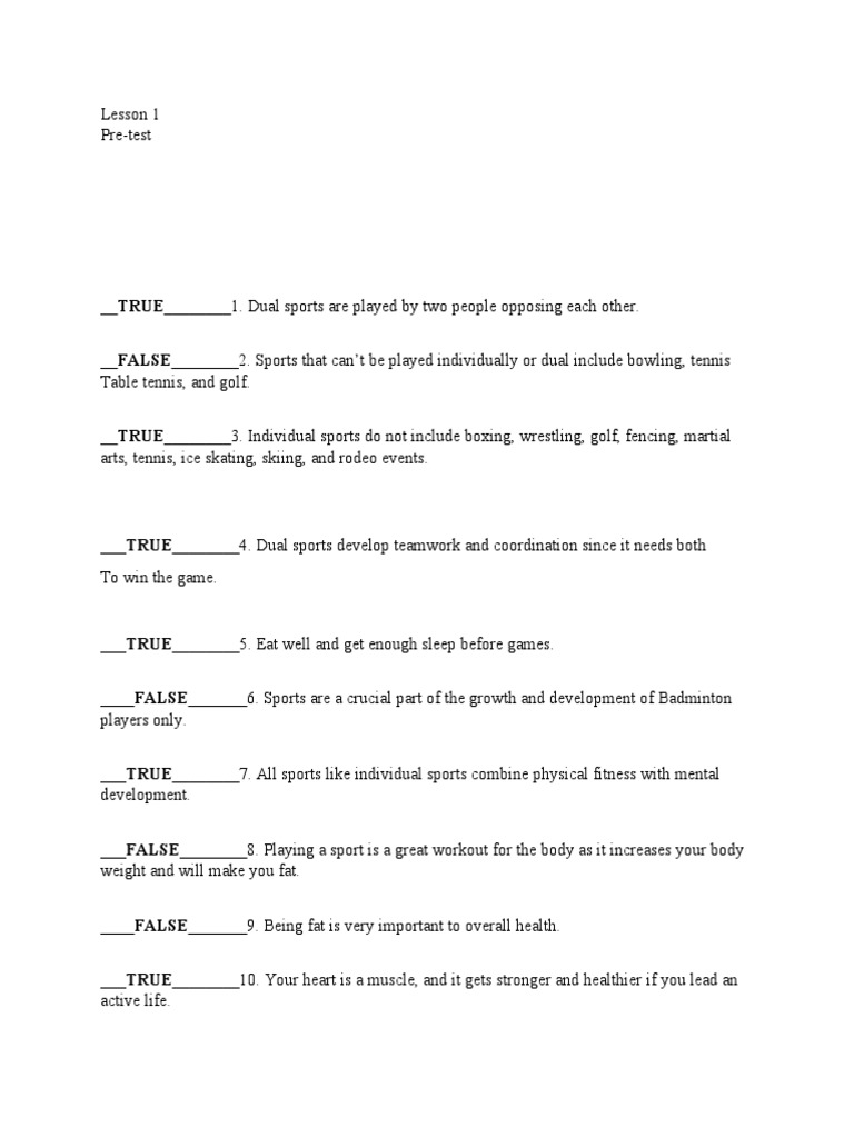 Lesson 1 Pre Test | PDF