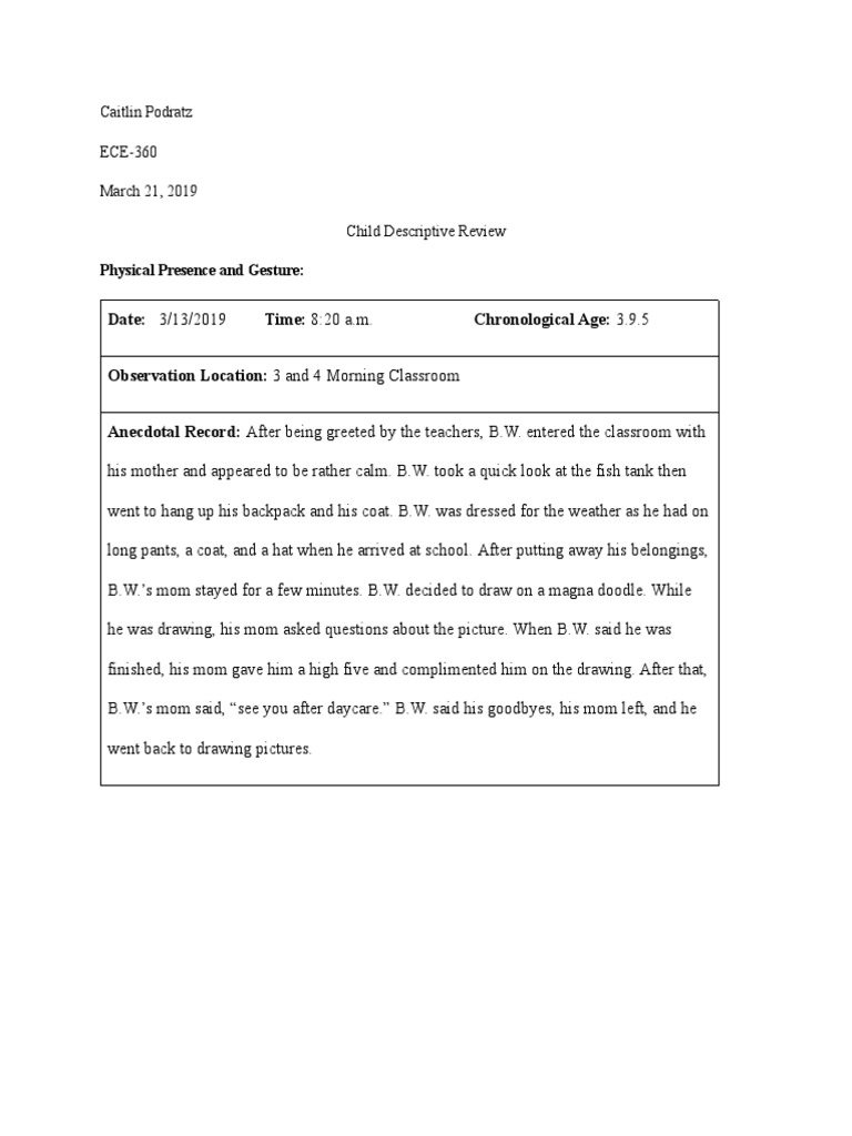 Child Development Observation Report | PDF | Classroom | Human Nature