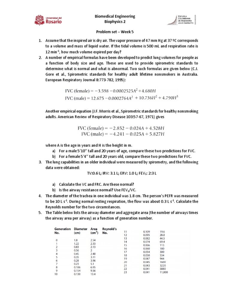 Week 5 Biomedical Engineering Problem Set | PDF