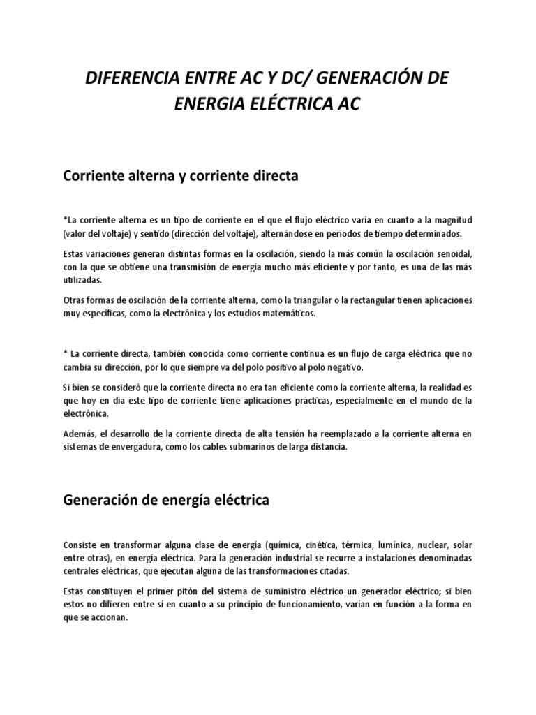 Diferencias entre Corriente AC y DC | PDF | Corriente continua ...
