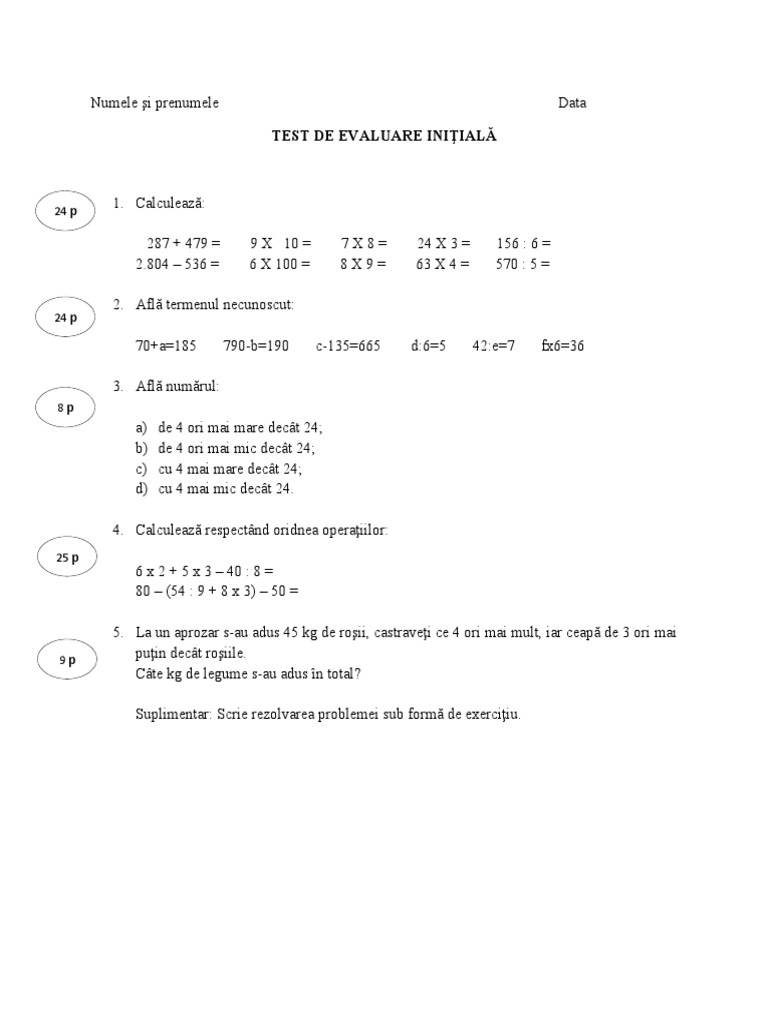 Test Initial Matematica Clasa 8 0 Test Initial Matematica | PDF